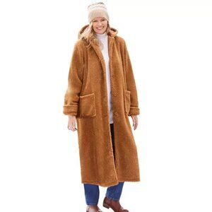 Woman Within Long Hooded Berber Fleece Coat